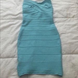 Hot Miami Styles Turquoise Strapless Bandage Dress